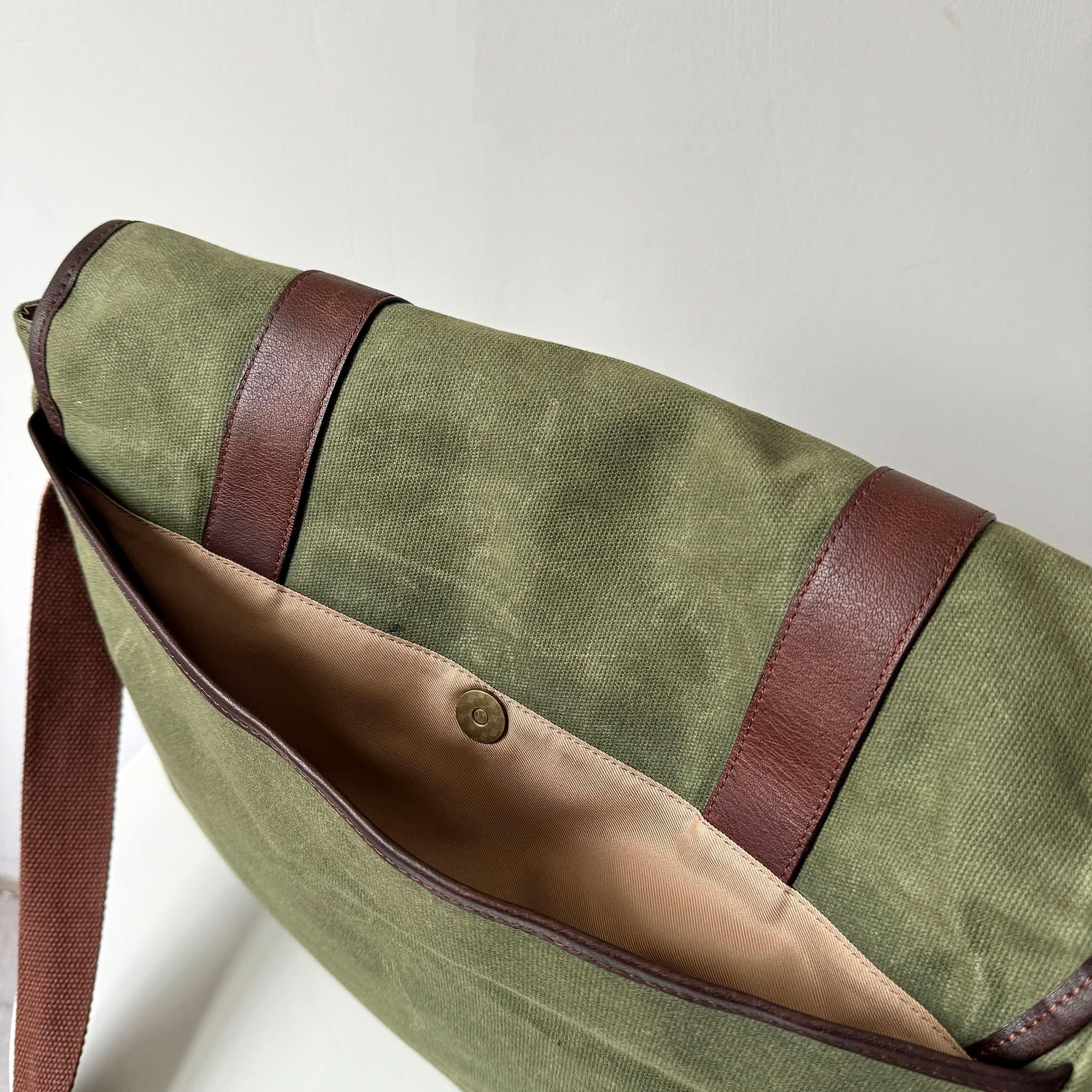 Maxwell Waxed Canvas Messenger Bag - 16” Laptop - Classic Messenger Best Value Crossbody maxwell Men's Items Messenger Bag MiamiLeathers Most Popular Pull-up Buffalo Leather Top Pick Waxed Canvas
