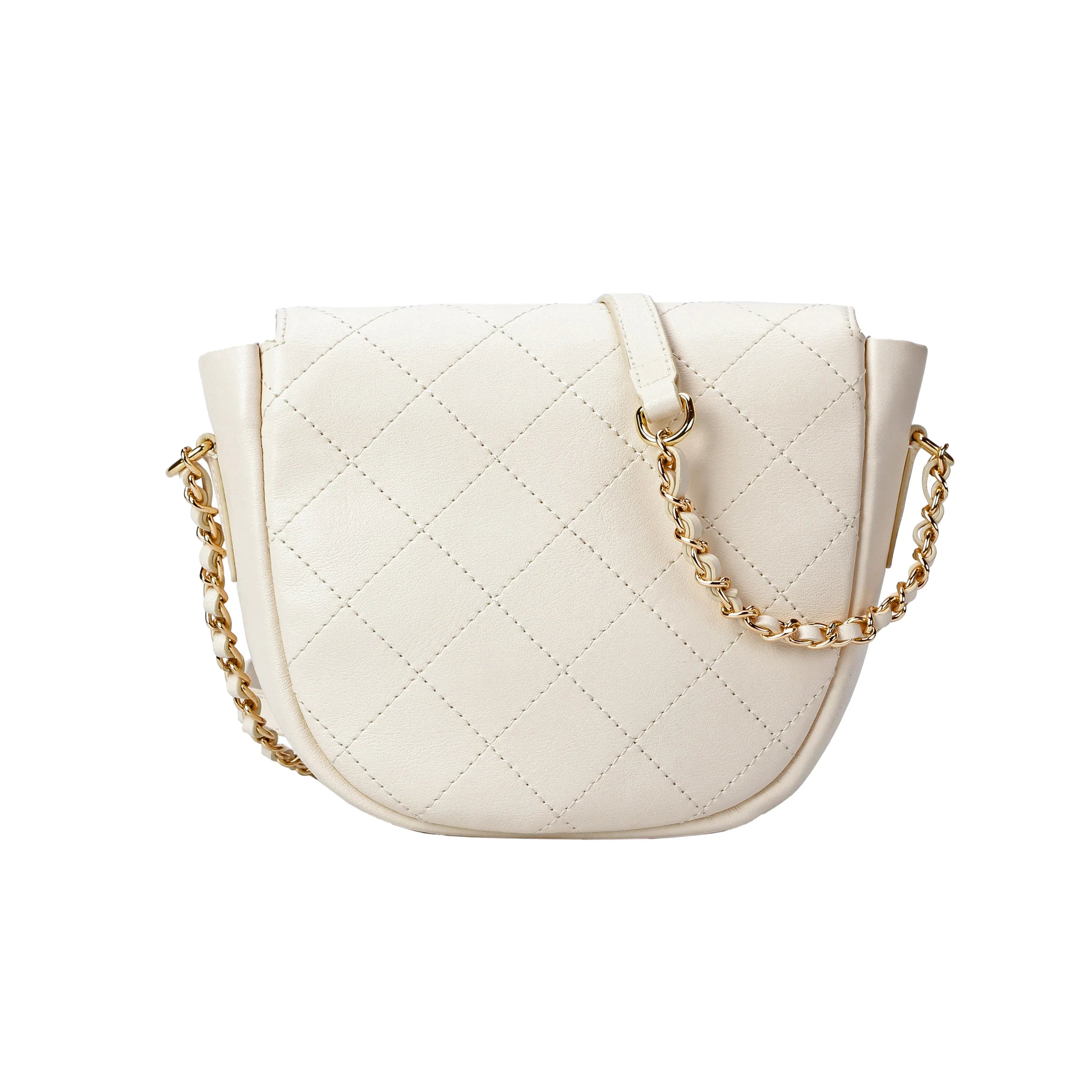 White Quilted Leather Crossbody Bag with Gold Chain Strap Luggage & Bags bag chic leather shoulder bag Crossbody designer inspired quilted handbag elegant white handbag leather crossbody bag for women mini quilted crossbody bag New Arrivals quilted flap crossbody bag quilted leather crossbody small leather crossbody purse white leather crossbody with gold chain white quilted leather crossbody bag