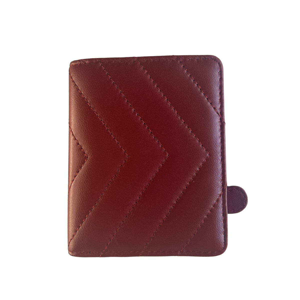 A burgundy lambskin leather wallet cover with a quilted pattern