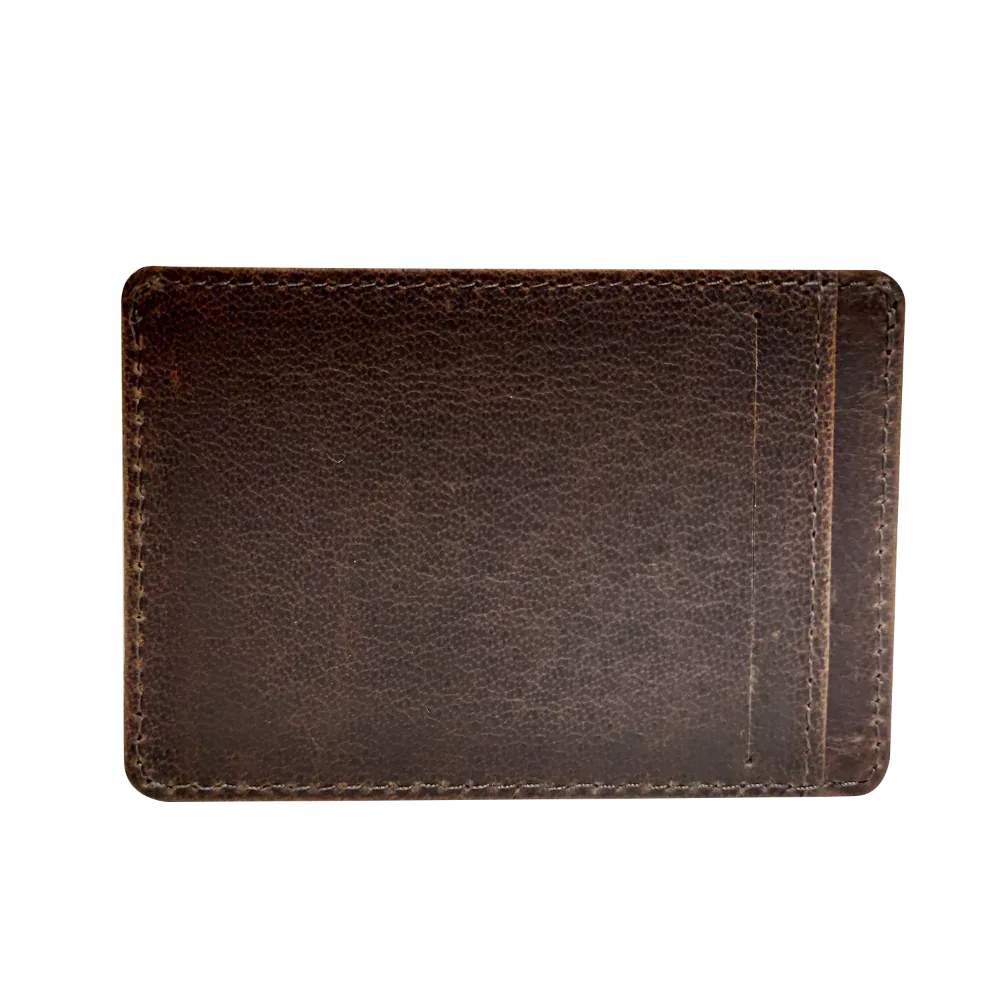 Back view of brown full-grain leather slim wallet