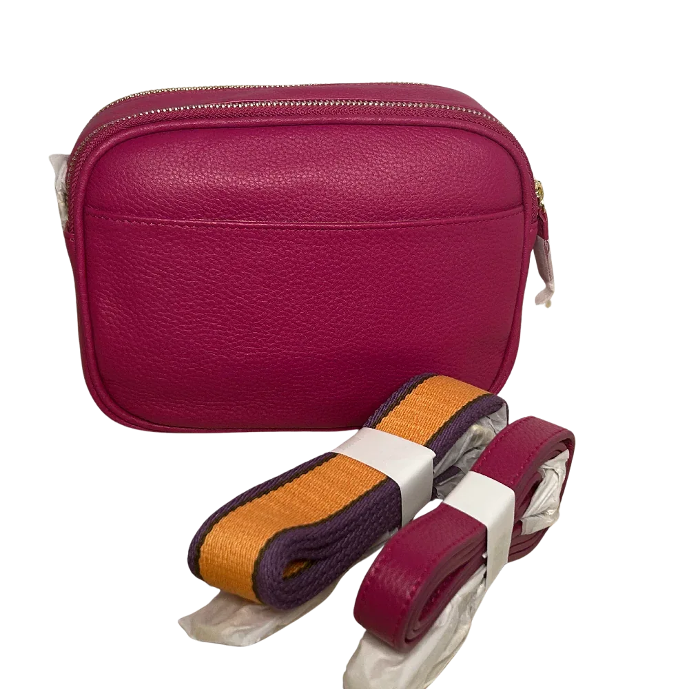 Berry Sophia full-grain leather double-zip crossbody bag with woven strap