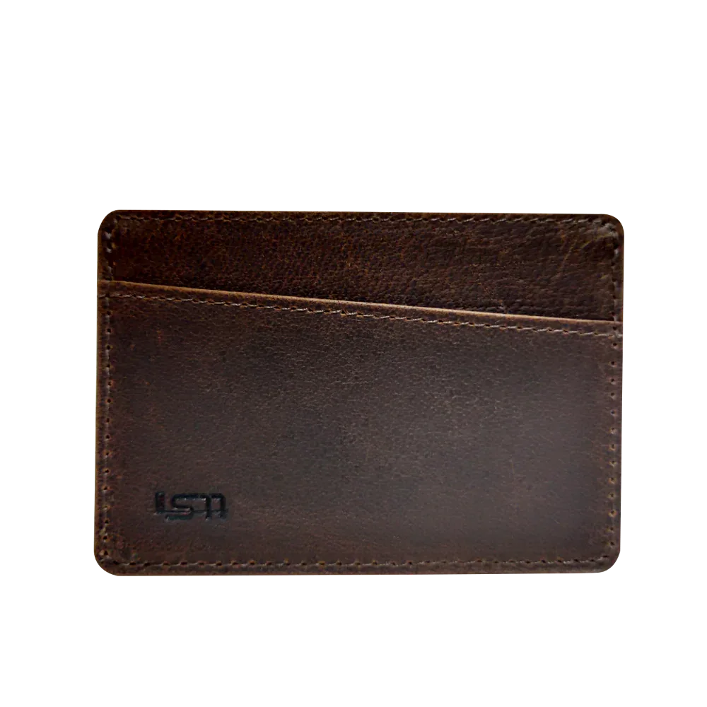 Brown full-grain pull-up buffalo leather slim wallet