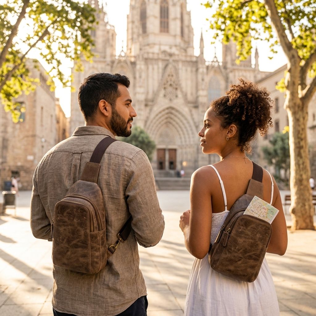 Brown leather sling bag for woman styled for sightseeing and everyday 