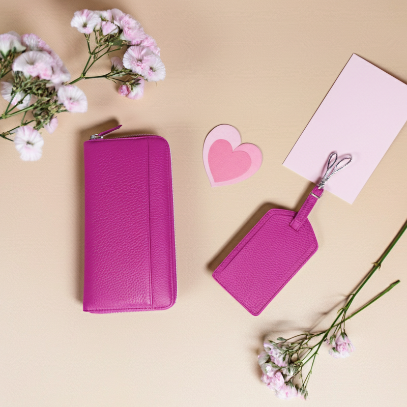 Sophia Everyday Carry - Zip-Around Wallet & Luggage Tag Set leather wallet Bundle Bundle Deal Coordinated Accessories Daily Carry Essential Bundle Everyday Essentials Full Grain Leather Gift Set Matching Set Sophia Collection Wallet Set