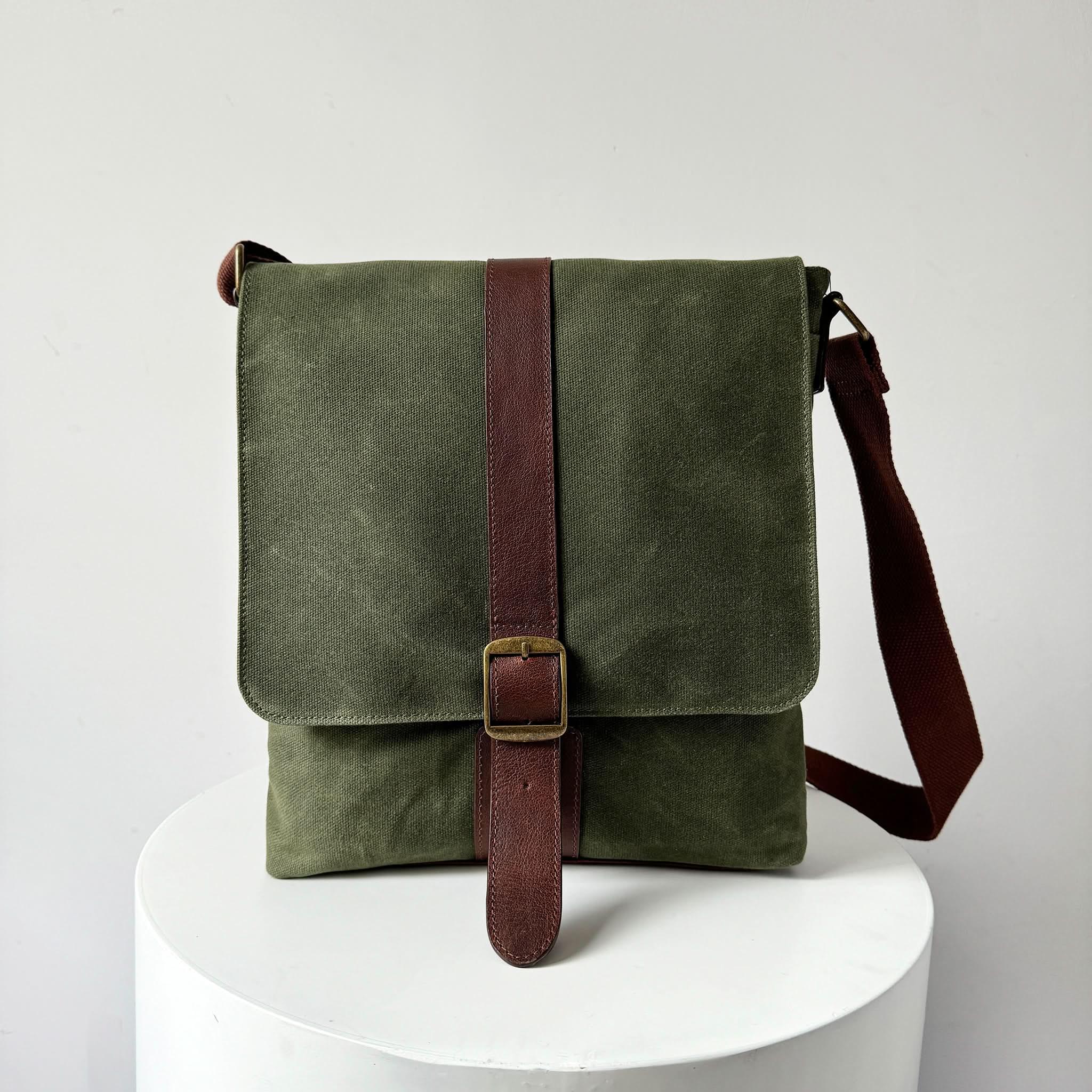 Maxwell Waxed Canvas Messenger Bag -Compact Messenger Bag Best Value Bestseller Canvas bag Canvas Leather Crossbody Leather bag Most Popular Top Pick