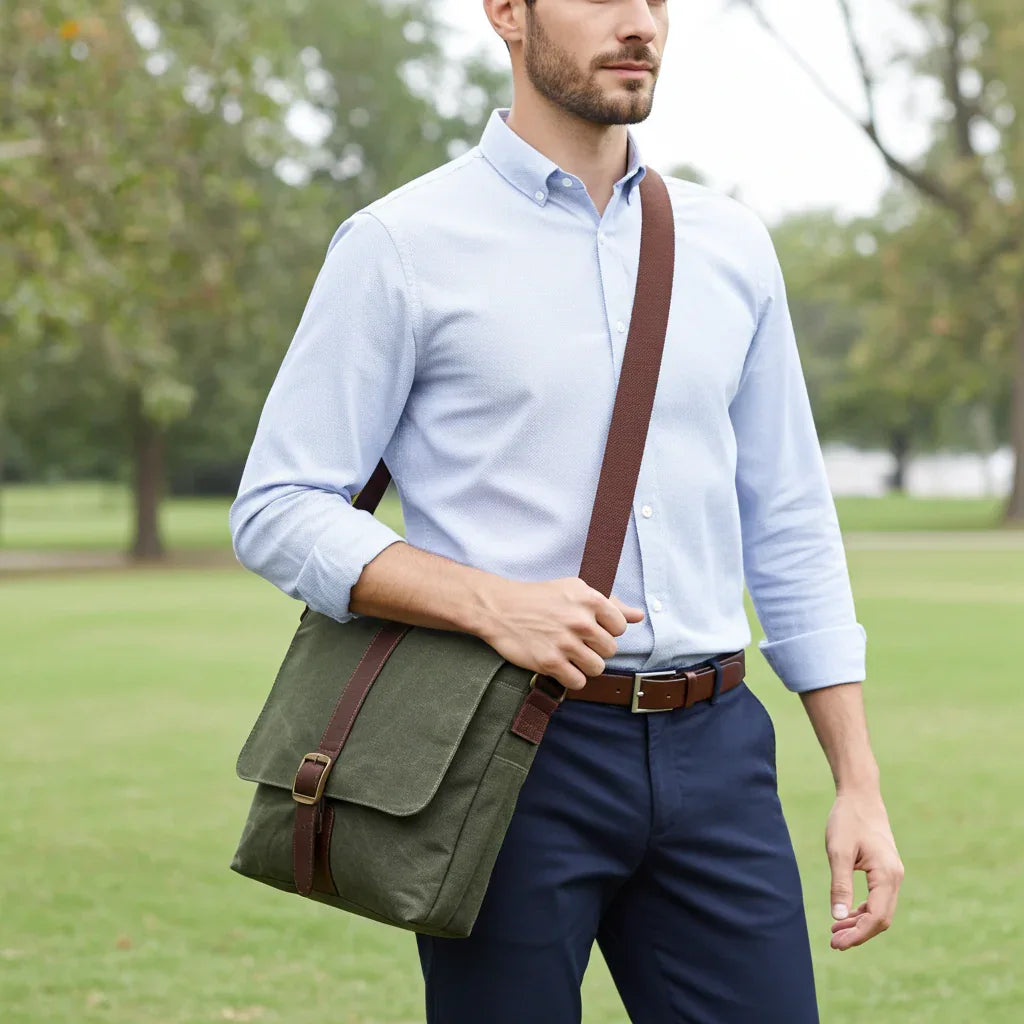 Maxwell Waxed Canvas Messenger Bag -Compact Messenger Bag Best Value Bestseller Canvas bag Canvas Leather Crossbody Leather bag Most Popular Top Pick