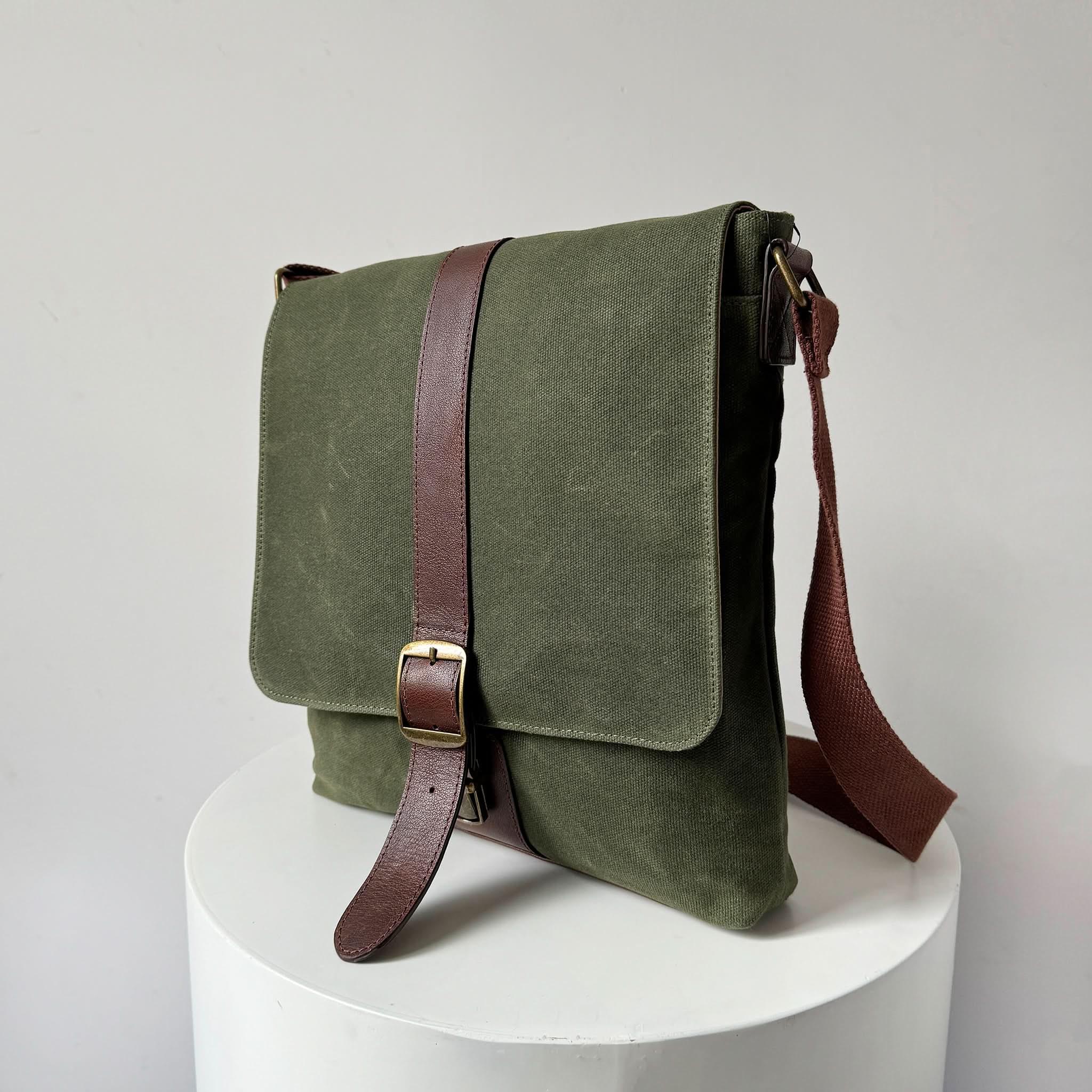 Maxwell Waxed Canvas Messenger Bag -Compact Messenger Bag Best Value Bestseller Canvas bag Canvas Leather Crossbody Leather bag Most Popular Top Pick