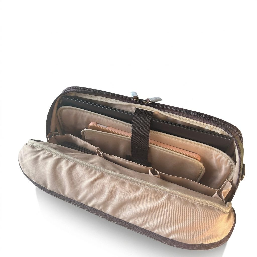 Maxwell structured waxed canvas messenger bag interior with 16-inch laptop sleeve, tablet sleeve and organizer pockets