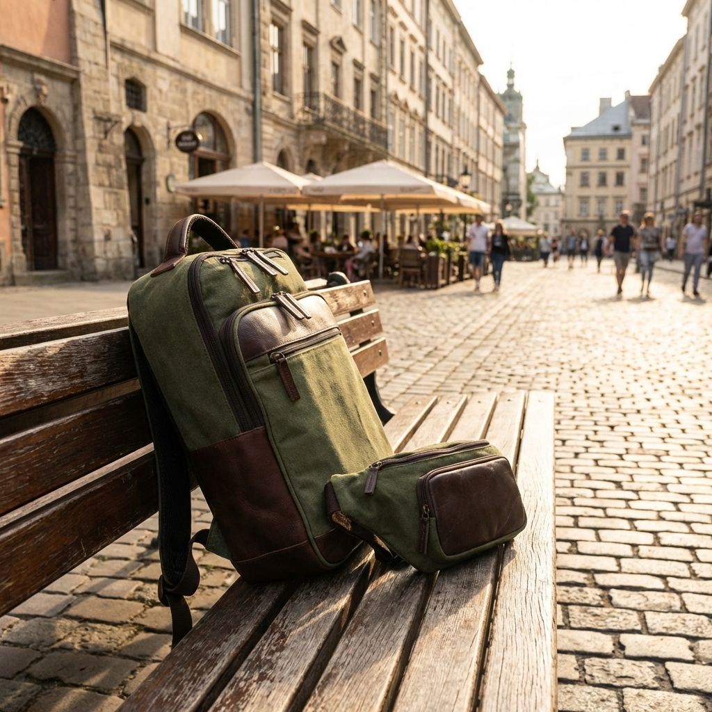Maxwell waxed canvas backpack and waist pack travel carry set