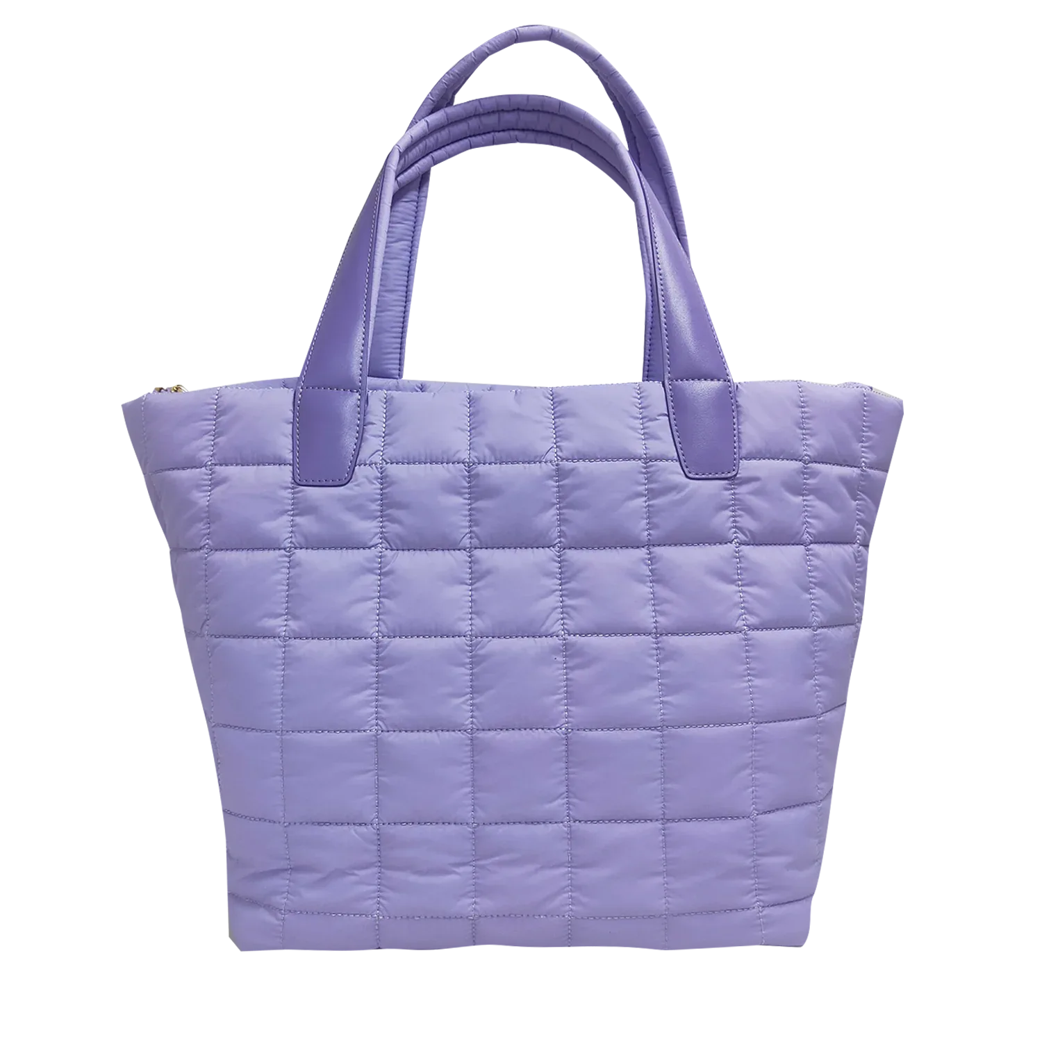 Purple quilted nylon tote bag for women