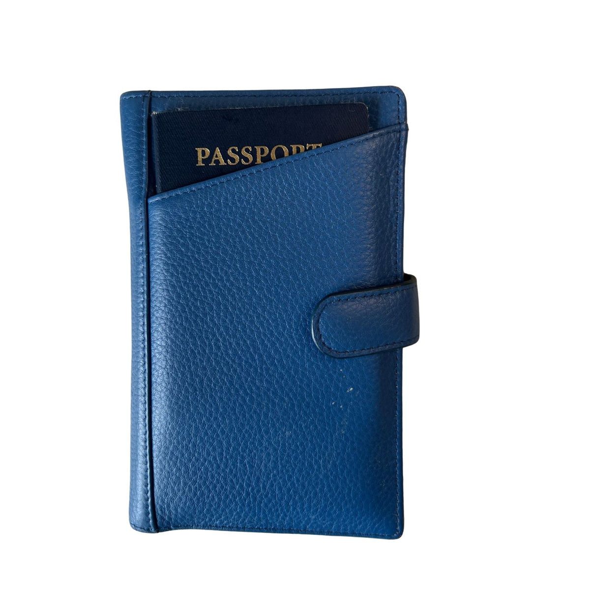 Sophia full-grain leather travel wallet with exterior passport pocket and snap closure