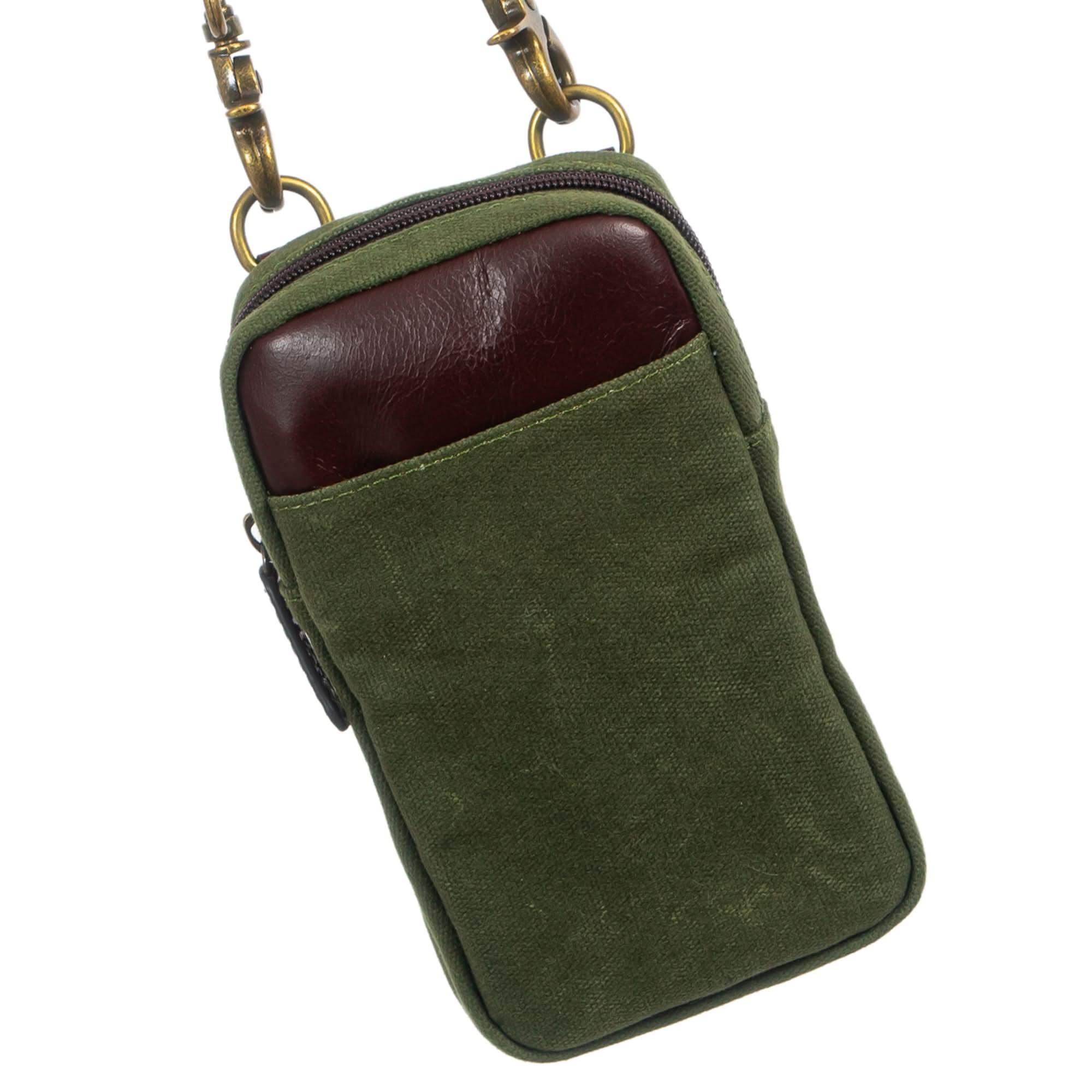 Waxed canvas phone case wallet with full-grain leather front pocket