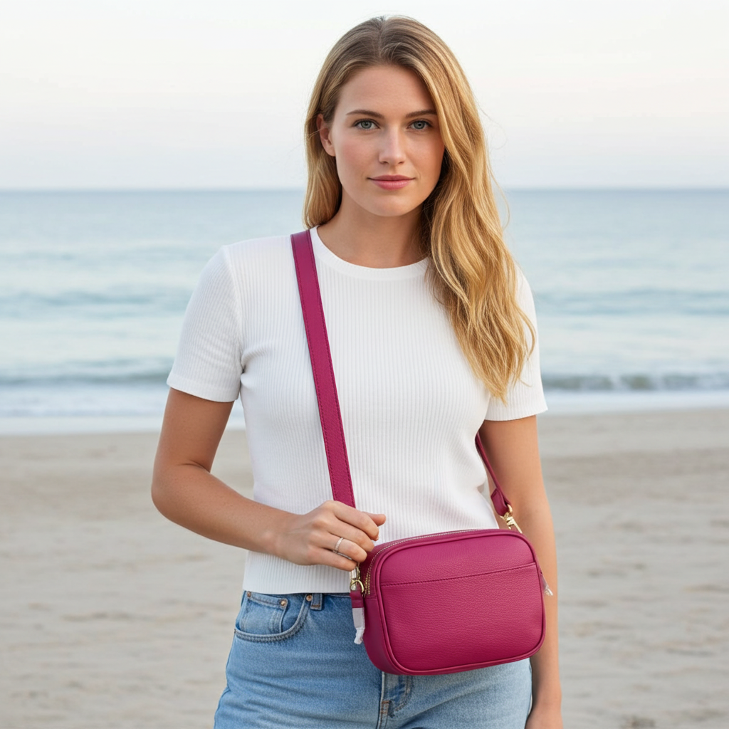Sophia Double Zipper Leather Crossbody
