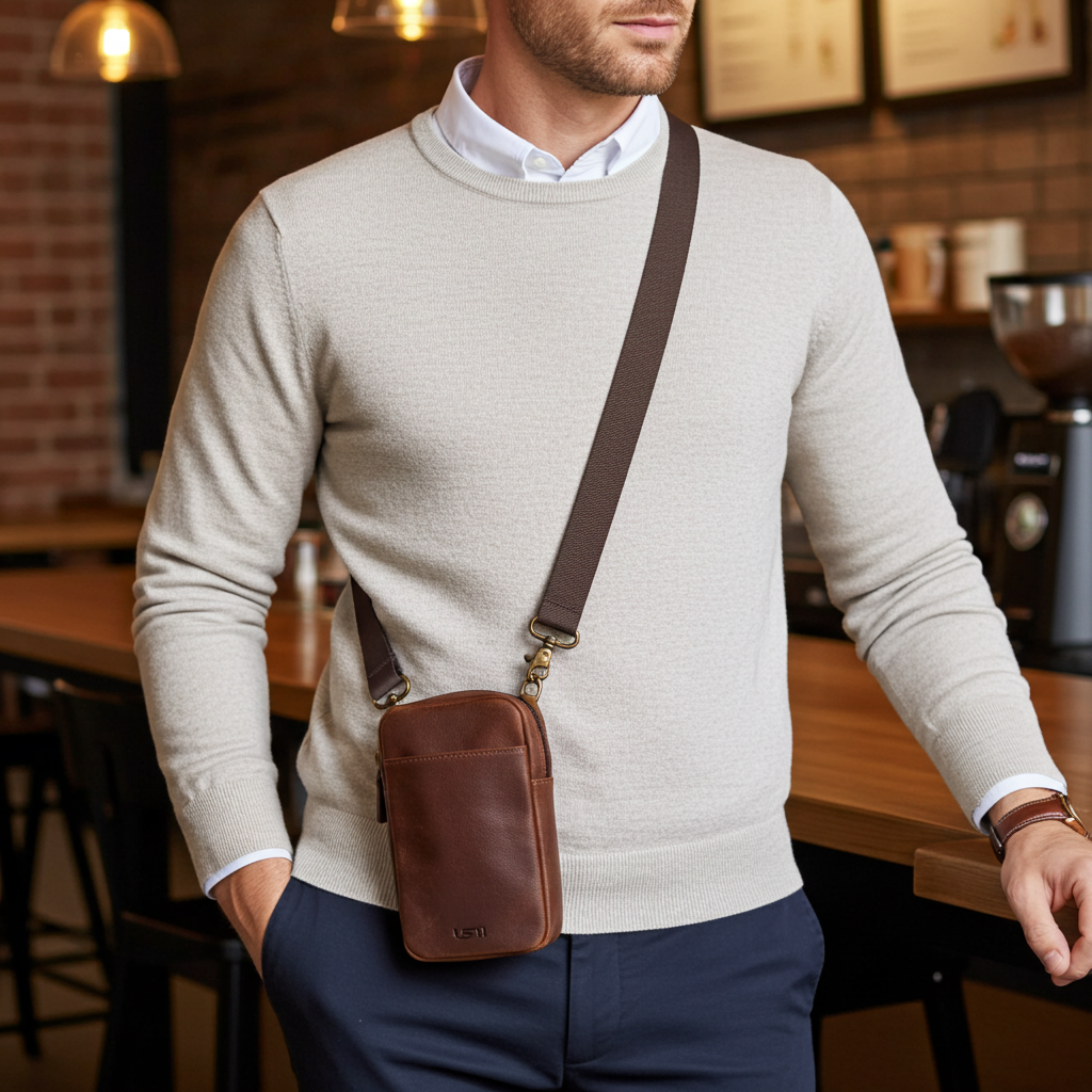 Cambridge Full-Grain Leather Crossbody Phone Bag