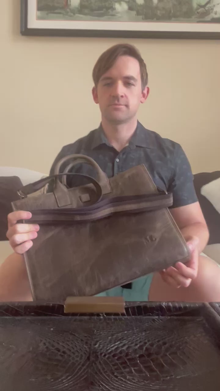 Full-grain leather briefcase, laptop bag
