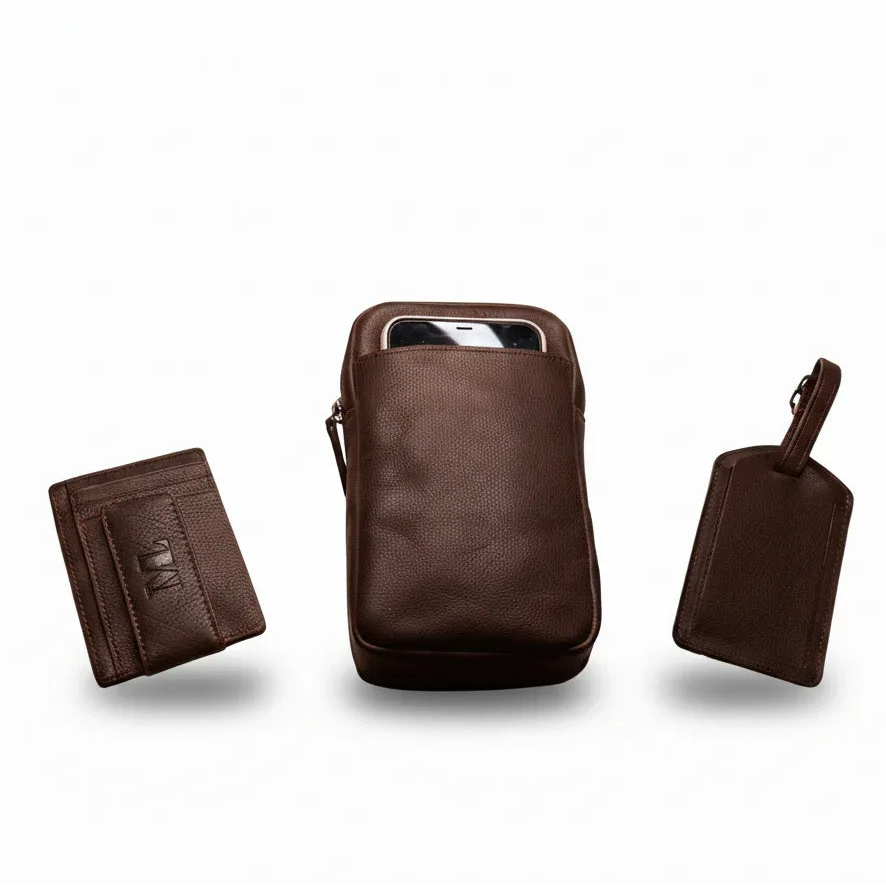 Cambridge Men's Professional Set - Money Clip Wallet, Phone Bag & Luggage Tag Apparel & Accessories Bundle Bundle Deal Business Essentials Cambridge Collection Full Grain Leather Gift for Him Gift Set Matching Set Men's Accessories Modern Carry Professional Set RFID Wallet