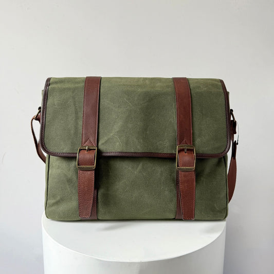 Waxed Canvas & Leather Messenger Bag, Shoulder Bag, Laptop Bag, canvas bag