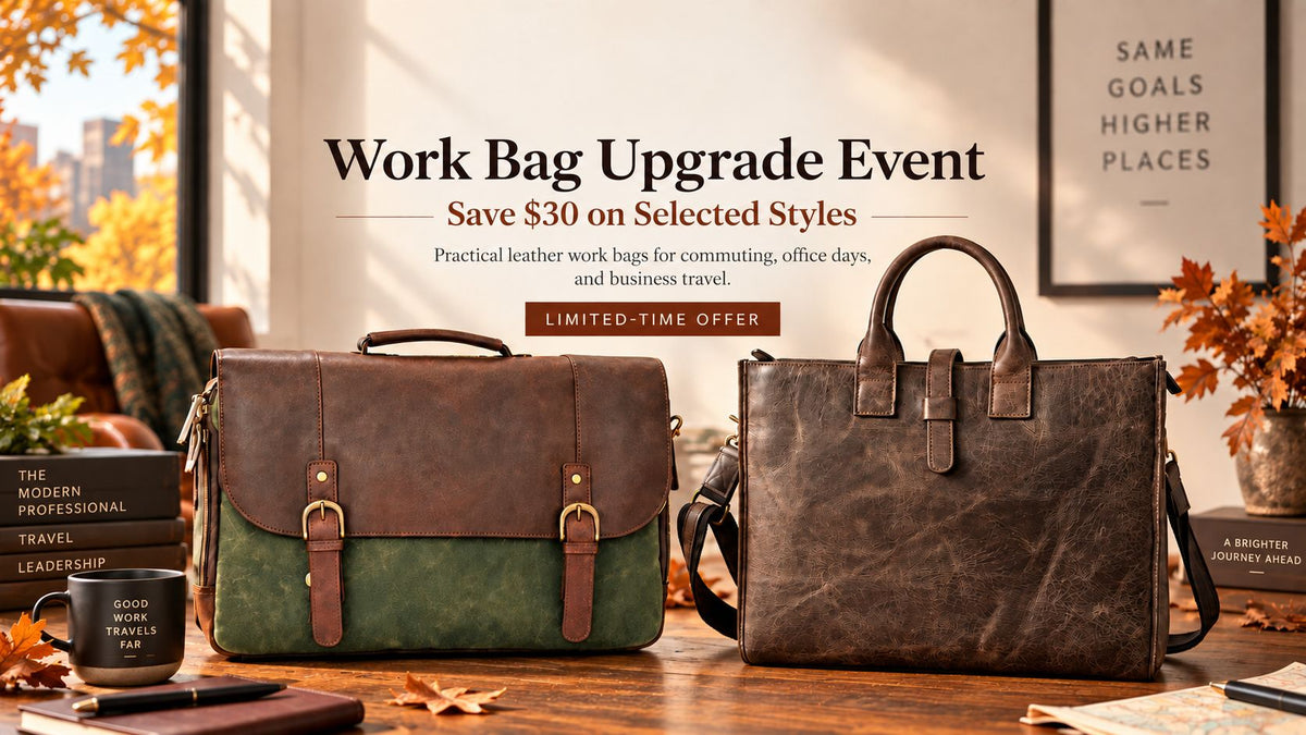 work bag upgrage event - waxed canvas messenger bag and full-grain leather briefcase